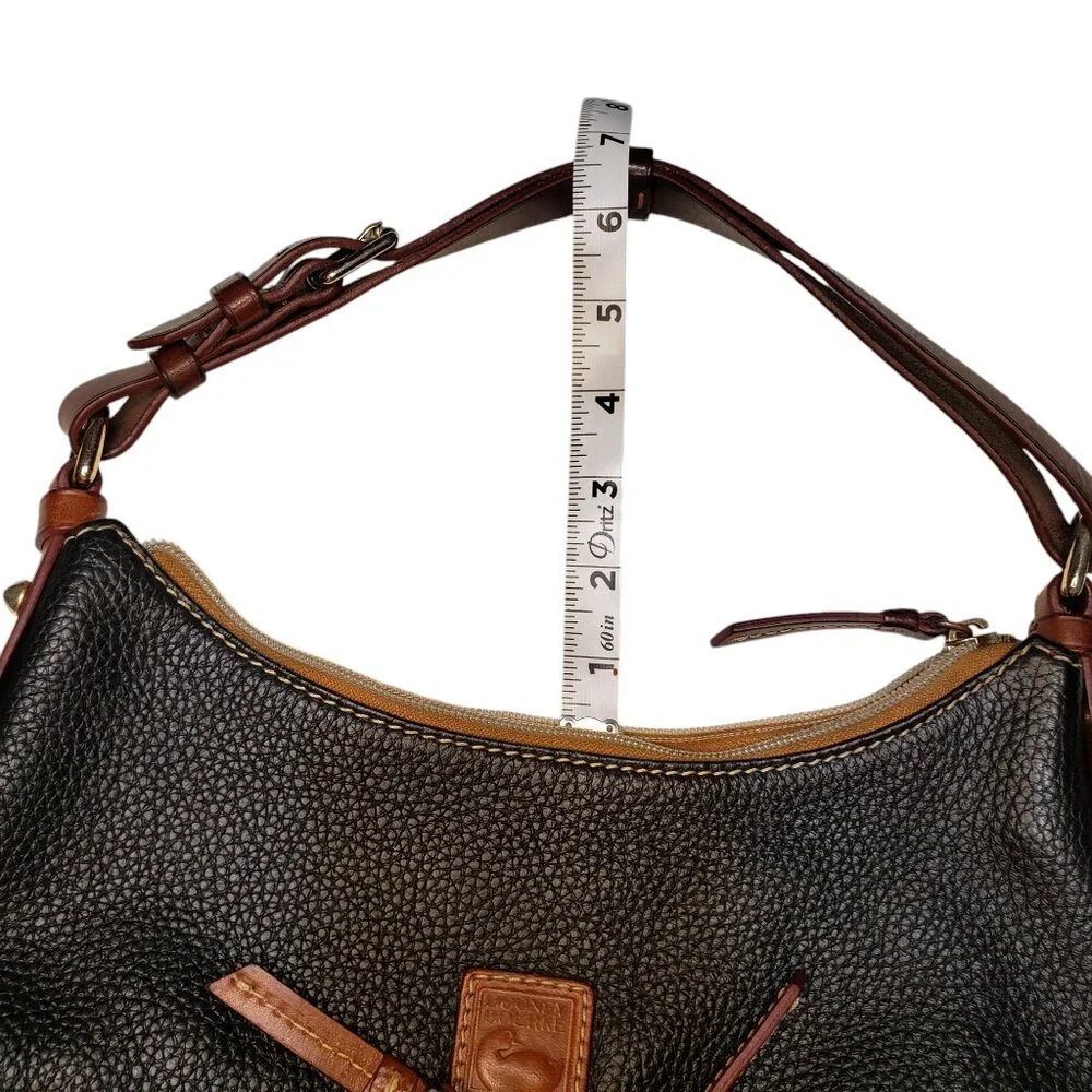 Dooney and Bourke Black Pebbled Leather Shoulder Bag Brown Trim Red Interior